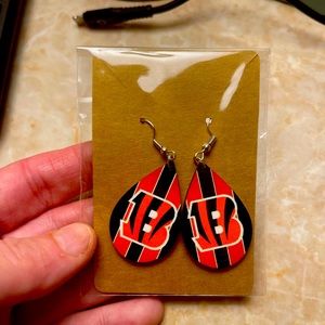 Handmade, double-sided, wooden Cincinnati Bengals earrings